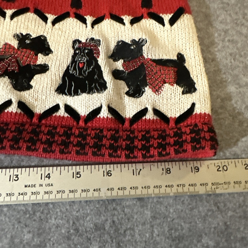 Vtg 90s Christopher Banks Scottish Terrier Cardigan Med Red Black HandEmbroiderd - Picture 10 of 16